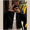 Black Sequined Jacket Lapel Neck Dull Sleeve Zipper Pocket Coat Spring Autumn Female High Street England Style Outewear