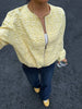 Women Yellow Jacquard Bomber Jacket Round Neck Zipper Long Sleeve Loose Cropped Coat Lady High Street Daily Outerwear