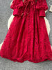Spring Autumn French Women's Dress Lace Embroidery V-neck Lantern Sleeves Single Breasted Party Birthday Dress C192