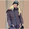 Women Peplum Ski Jackets Hooded Stand Collar Belt Waist Zipper Solid Puffer Jacket Sheath Warm Sport Winter Skiwear