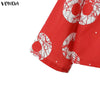 5XL Vonda Plus Size 2 Piece Outfits Autumn Women Bohemian 3/4 Sleeve Shirts Wide Leg Pants Print Vintage Pant Sets 2PCS
