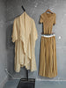 Yellow Women's Pleated Set Draped Cape Overlay Maxi Dress And Wide Leg Long Pants Two Pieces Sets Elegant 2DB7706