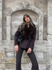 Women Wool Blend Blazer Coat With Large Faux Fur Collar Fitted Waist Double Breasted Winter Outerwear