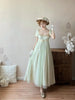 Handmade Regency Empire Waist Lolita Gown Women Green Beaded Lace Formal Dress French Elegant Party Outfit Chic Retro