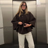 Women's Poncho Coats Vintage Stand Collar Belt Button Lace Up Full Sleeve Overcoat Female Autumn Lady Streetwears