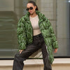 Printed Women's Winter Jacket Hooded Mid Length Padded Coat Belted Waist Padded Coat Vintage Leopard Print Winter Warm Wear