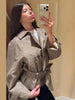Chic Plaid Loose Women's Autumn Coats Belts Double-Breasted Lace-Up Turn-Down Collar Full Sleeve Lady Jacket Female Outwear
