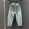High Waist Harlan Jeans Women's Spring Autumn Large Size Embroidery Loose Ankle Length Jeans Denim Pants 5XL