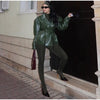 Street Women's Lace Up Leather Jacket Loose Solid Lapel Long Sleeve Belt Jackets Female Spring Lady Vintage Outwears
