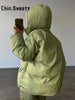 Street Stripe Cotton Padded Coat Pant Women Set Loose Full Sleeve Hooded Zipper Jacket Elastic Waist Pants Winter Lady Suit