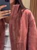Suede Stand Collar Cropped Jacket Ribbed Hem Autumn Women Retro Daily Outerwear Chic Street Ladies Coat