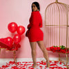 Women Rose Floral Applique Long Sleeve Bodycon Mini Midi Dress Winter V-neck Club Sexy Party Evening Dresses Vestidos