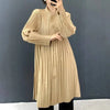 Lightweight Women's Pleated Trench Coat Autumn Chic Loose Single Breasted Stand Collar Long Windbreaker 2DB5549
