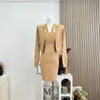 Commuter Knitted Dress Spring Autumn Elegant Two Pieces Set Hip-wrapped Short Striped Cardigan And Dress J408