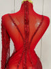 Sparkly Rhinestones Tassel Sexy See-Through Dress Women One Shoulder Latin Dance Outfits Bars Nightclub Party Stage Costume