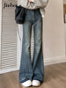 Slim Casual Vintage Blue Women‘s Jeans Winter American Style Chic Office Ladies Pockets Basic Female Flare Pants