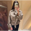 Vintage Grid Women's Windbreaker Double-Breasted Lace-Up Turn-Down Collar Full Sleeve Casual Coat Autumn Chic Female Jacket