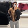 Women's Fur Patchwork Leather Jackets Furry Collar Slim Buttons Full Sleeve Female Coat Autumn Lady Street Outerwear