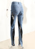Women's Jeans Slim Deconstruct Panelled Patchwork High Waist Split Blue Long Denim Pants Spring 1DF2575