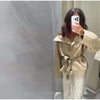Belted Waist Cropped Trench Double Breasted Stand Collar Autumn Chic Elegant Women Coat Casual Vintage Office Lady Jacket