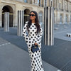 Casual Polka Dot Dress Women's Slim O-neck Full Sleeve High-Waisted Floor-Length Dresses Spring Autumn Robes