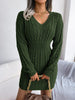 V Neck Casual Short Knit Dress Autumn Winter Women Solid Long Sleeve Dress Lady Khaki Bodycon Knitted Dresses