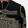 High Street Designer Stylish Women Long Sleeve Metallic Beaded Stretchy Dress