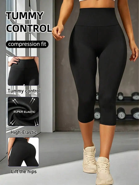 Womens 7 8 Length High Waist Compression Capri Leggings Tummy Control Hip Lifting Design For Yoga Fitness Running Cycling