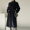 Winter Long Black Elegant Stylish Thick Warm Fluffy Hairy Soft Faux Mink Fur Coat Women Stand Collar Sashes