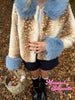 Deer Print Faux Fur Cropped Jackets Women Blue Contrast Lapel Cuff Button Fluffy Warm Short Coat Lady Winter Street Outwear