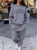 2 Pcs Hoodies Set Women California 1850 Letter Print Sweatpants Fleece Pocket Sweatshirt Jogging Outfits Winter Loose Clothes
