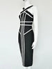 Classic White And Black Stripes Bandage Long Evening Dress Contrast Vintage Woman Bodycon Elastic Dress Slim Midi