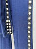 High Street Runway Designer Suit Set Women's Career Style Single Button Washed Denim Beaded Blazer Long Pants Suit