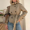 Spring Women High Neck Double-breasted Lace-up Solid Trench Coat Female Casual Elegant Windbreaker Jacket