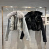 Real Fur Denim Jacket Women Autumn Fried Street Style Natural Fox Fur Collar + Rabbit Fur Liner Warm Rivet Short Jean Coat