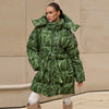 Printed Women's Winter Jacket Hooded Mid Length Padded Coat Belted Waist Padded Coat Vintage Leopard Print Winter Warm Wear