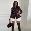 Curved Stitching Women Jacket Long Sleeve Slim Fitted Blazer Open Front Waist Truncated Outerwear Elegant Office Commuter Jacket