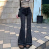Woman High Waist Vintage Casual Flare Jeans Girls Elastic Slim Fit Bell Bottom Pants Lady Blue Black Grey Denim Trousers