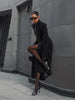 Black Tailored Long Coat Women Elegant Asymmetric Button Front Pockets Full Sleeve Criss-cross Neck Jacket Casual Outerwear