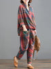 2 Piece Sets Women Casual Pants Suits Autumn Vintage Style Plaid Pattern Loose Female Tops And Harem Pants D405