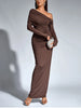 Women's Long Sleeve Asymmetric Neck Long Dress One Shoulder Ruched Bodycon Club Party Maxi Dresses Brown Autumn