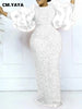 Women Bodycon Full Lantern Sleeve Maxi Long Dress Vintage Sequined O-neck Birthday Sexy Club Party Evening Dresses