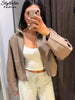 Casual Knitted Women's Coat Stand Collar Zippers Loose Full Sleeve Lady Sweater Autumn Winter Female High Street Coats