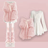 Women's Winter Knitted Sweater Midi Skirt Matching Set Korean Elegant Pullover+Long-sleeve Dress Two Piece Suit