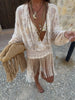 Women's Tassel Hem Vintage Tops Long Sleeved Single Breasted Button Out Stand Up Collar Coat Autumn Bohemian Street Daily Outfit