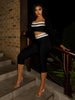 Contrast Patchwork 2 Piece Set Woman Autumn Low-Neck Full Sleeve Crop Tops+Skinny Peach Hip Long Pant Sexy Suit