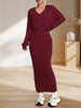 2pcs Set Women's Knitted Loose Long Sleeved Red Dress Suit Autumn Hooded Sweater Casual Commuting Suits