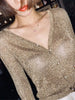 Korean Pearl Button Women Bright Silk Thin Sweater Coat Sexy V-Neck Knitwear Tops Korean Gold Silver Knitted Cardigan