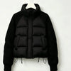 Winter Women Down Cotton Parkas Jacket Cable Knit Sleeve Spliced Stand Collar Thick Warm Short Coat Petite Ladies Outerwear