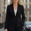 Office Women's Blazer Classic Long Sleeve Button Pocket Cardigan Commuting Simple White Coat for Female